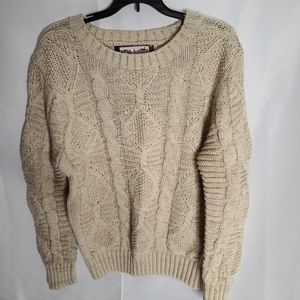 Light tan chunky cable knit sweater Anthropologie Oona and Maud